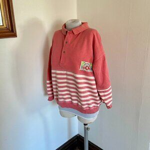 VTG 80 90 Union Bay Collar Preppy Button Sweatshirt Crewneck Sweater Pink Stripe